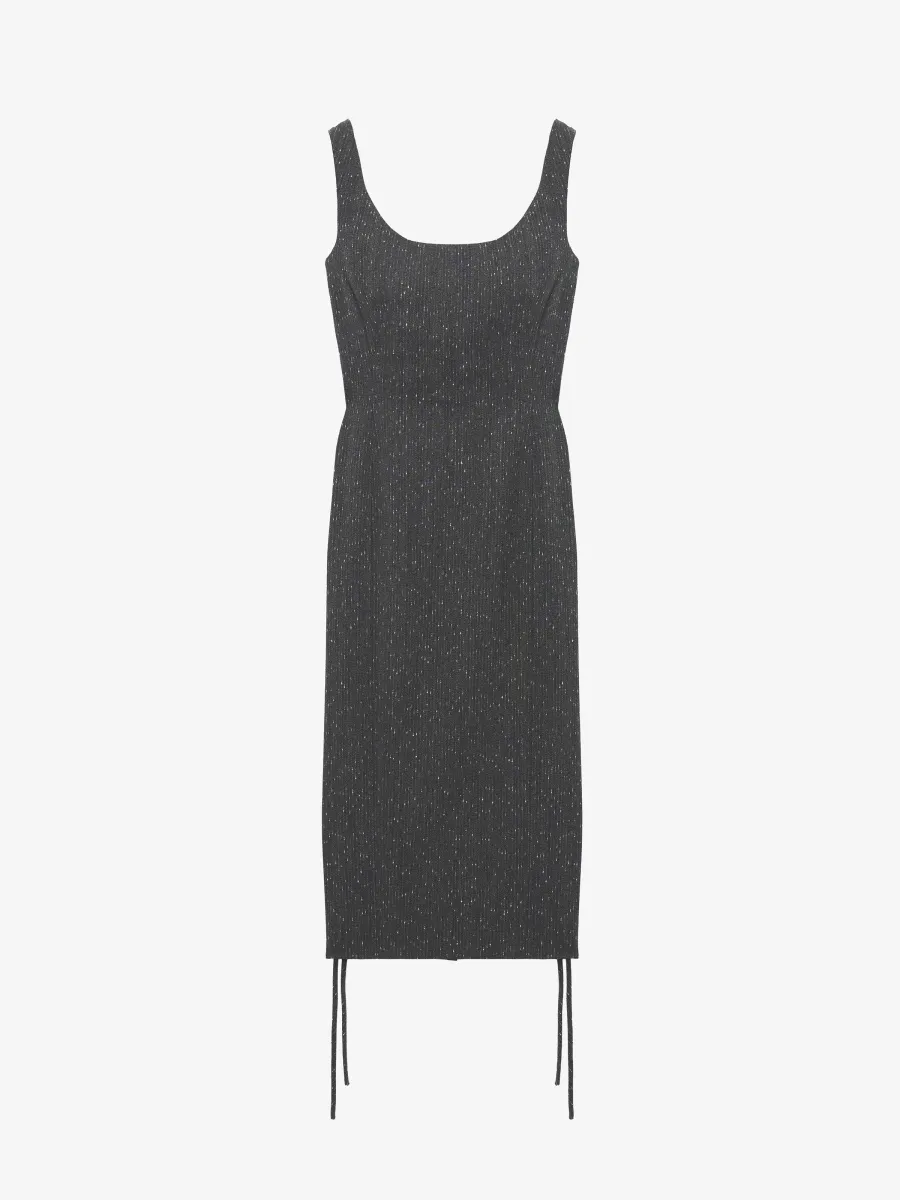 Corset Lace Flecked Pinstripe Pencil Dress