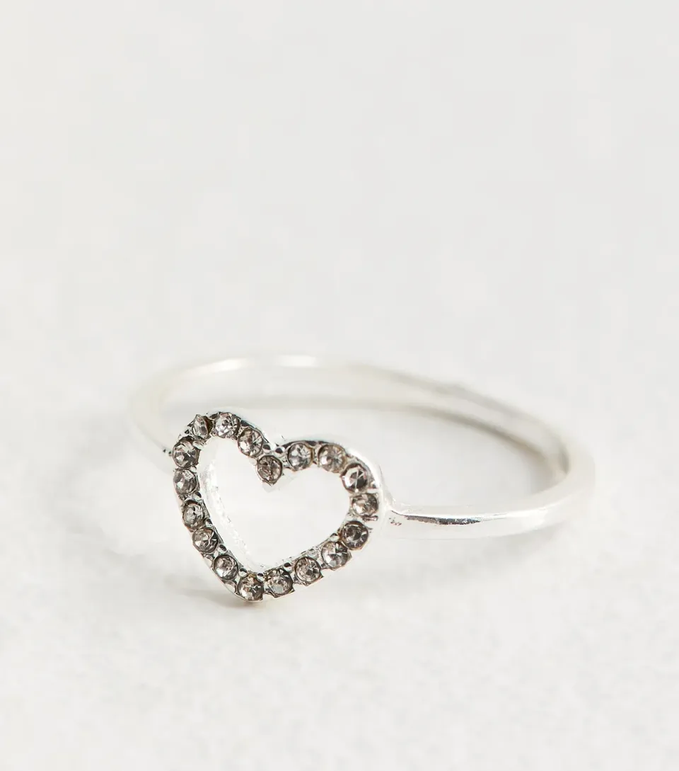 Silver Tone Diamant?� Heart Ring