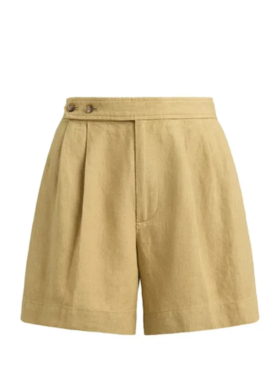 Pleated Délavé Linen Shorts Camel