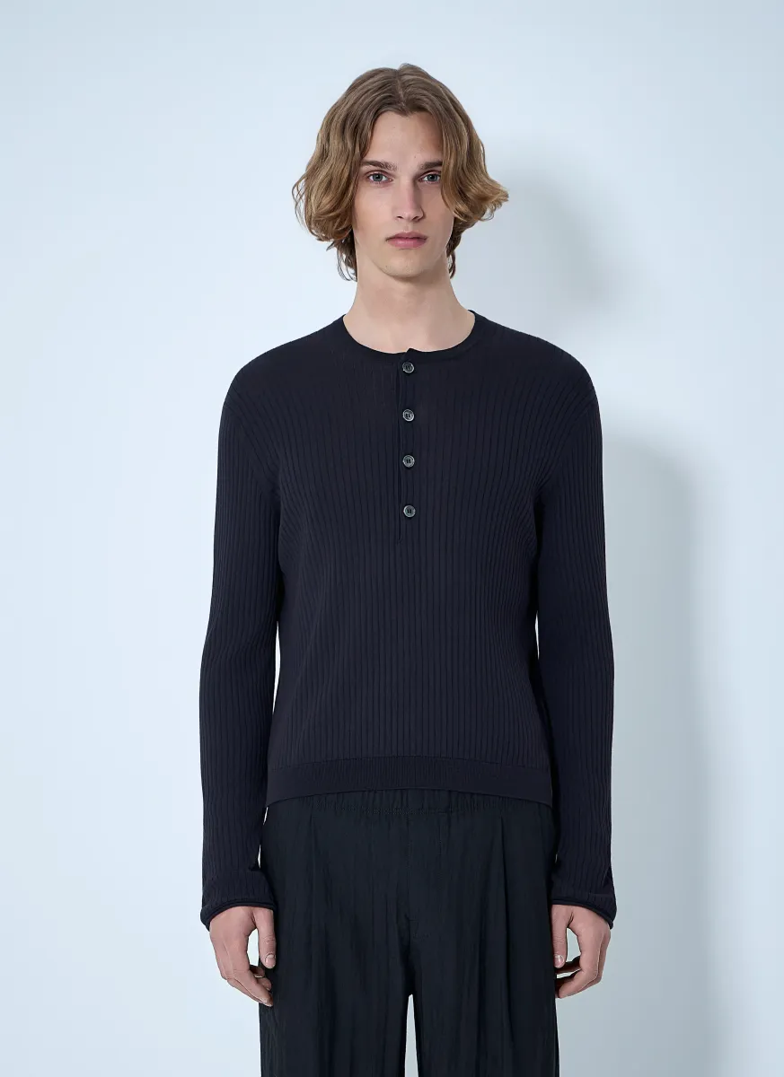 Fine Knit Cotton Crepe Henley