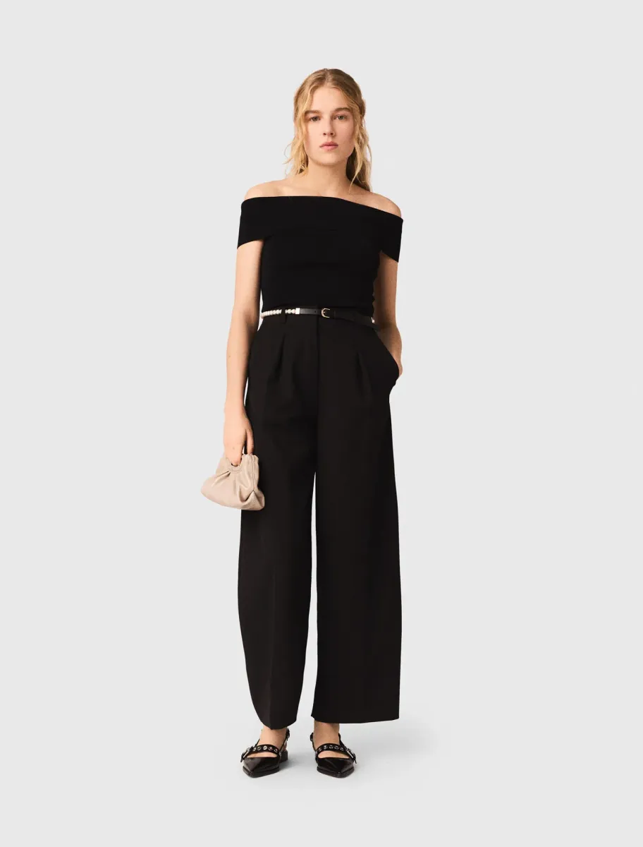 Rib knit bardot-neck top
