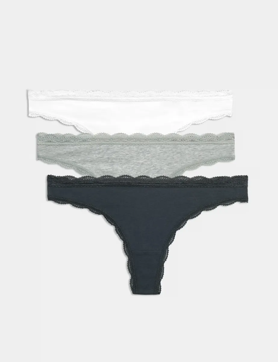 3pk Cotton Rich Thongs Dark Pewter