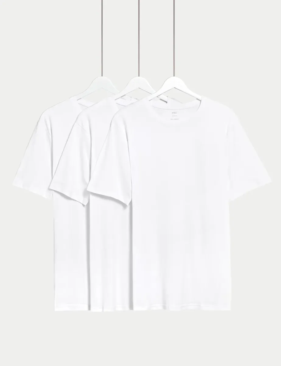 3pk Slim Fit Pure Cotton Crew Neck T-Shirts White Mix