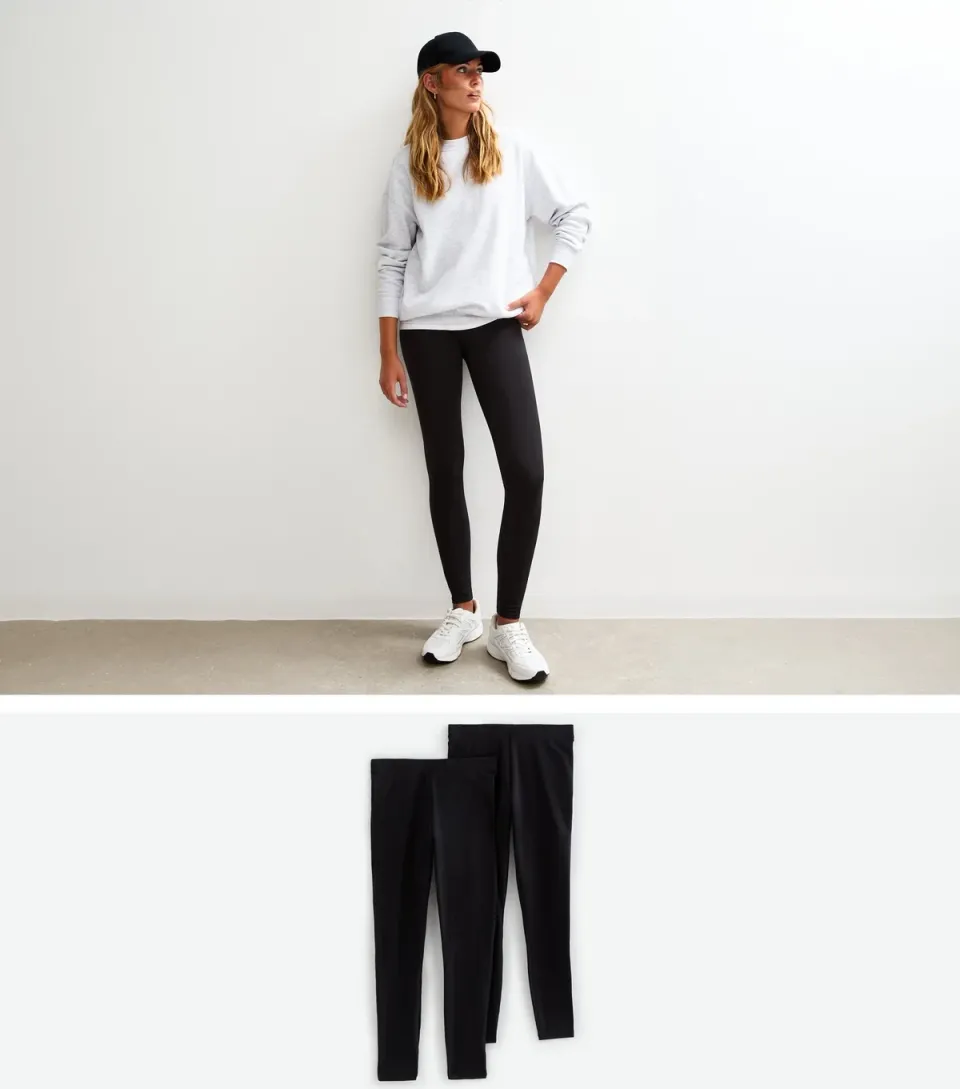 Women's Tall Pack Of 2 Black Stretch Cotton Leggings