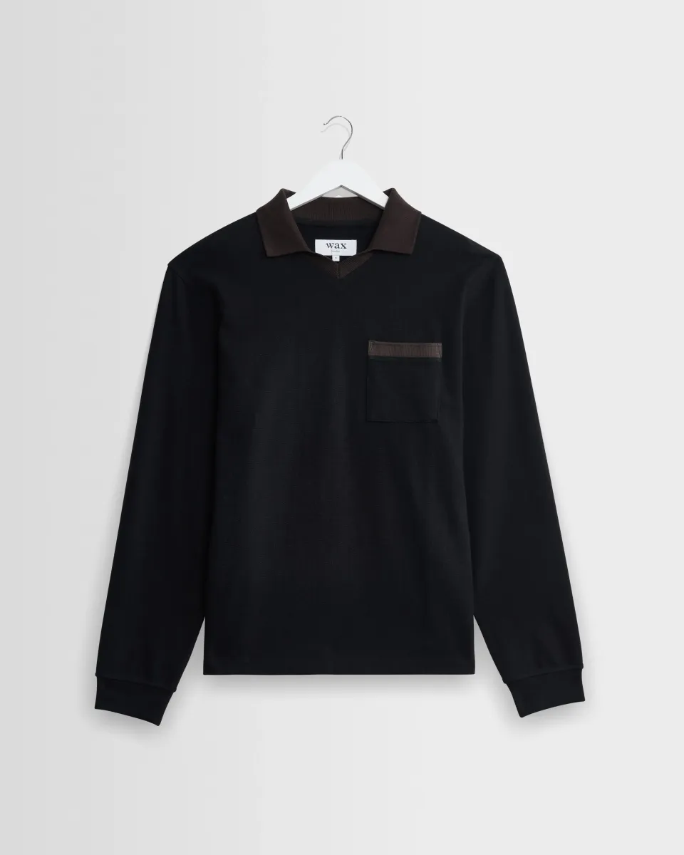 Pendal - Black and Brown Long-Sleeve Organic Cotton Polo