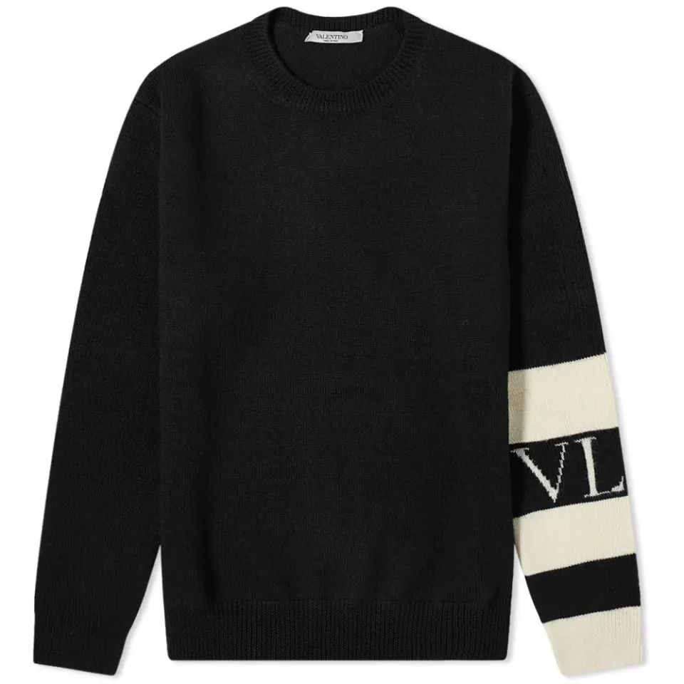 Logo Sleeve Stripe Crew Knit