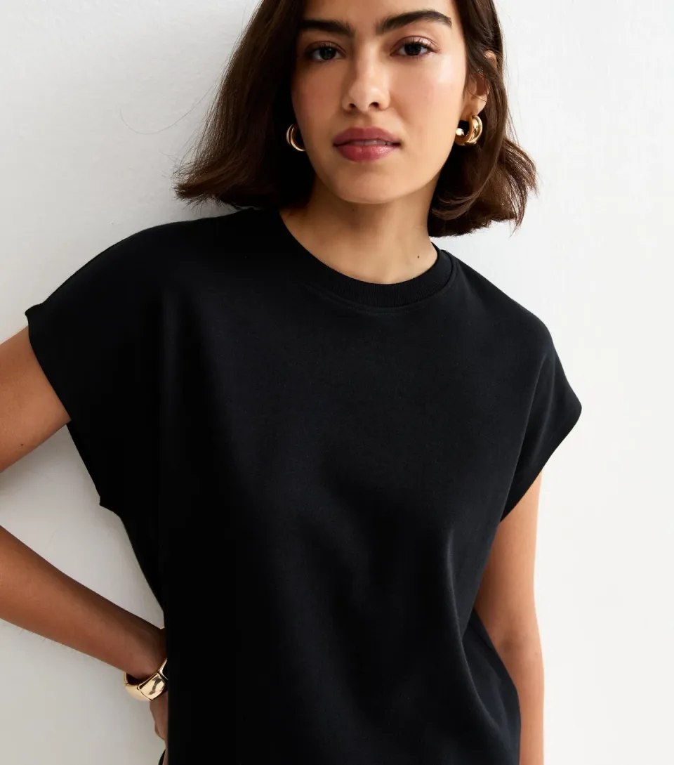 Women's Premium Black Grown On Sleeve Heavyweight Cotton T-Shirt