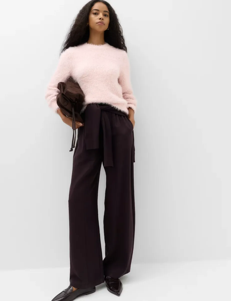 Textured Crew Neck Jumper Pale Pink