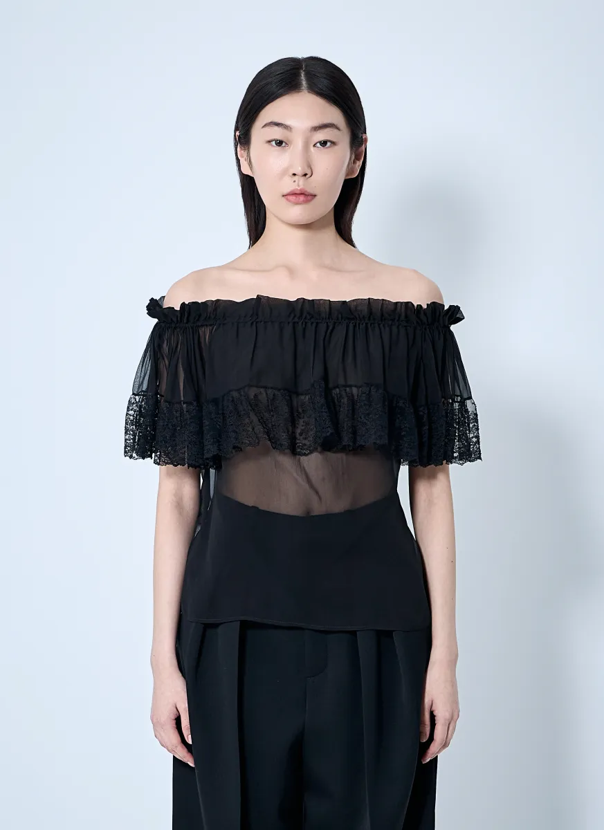 Silk Crepe Muslin And Lace Blouse