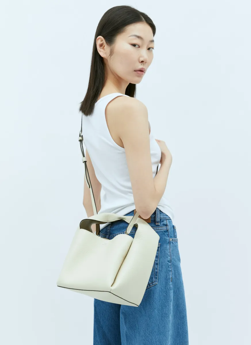 Logo Print Leather Bucket Bag