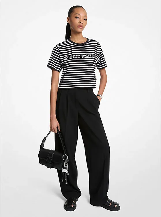 Striped Logo Cotton Cropped T-Shirt