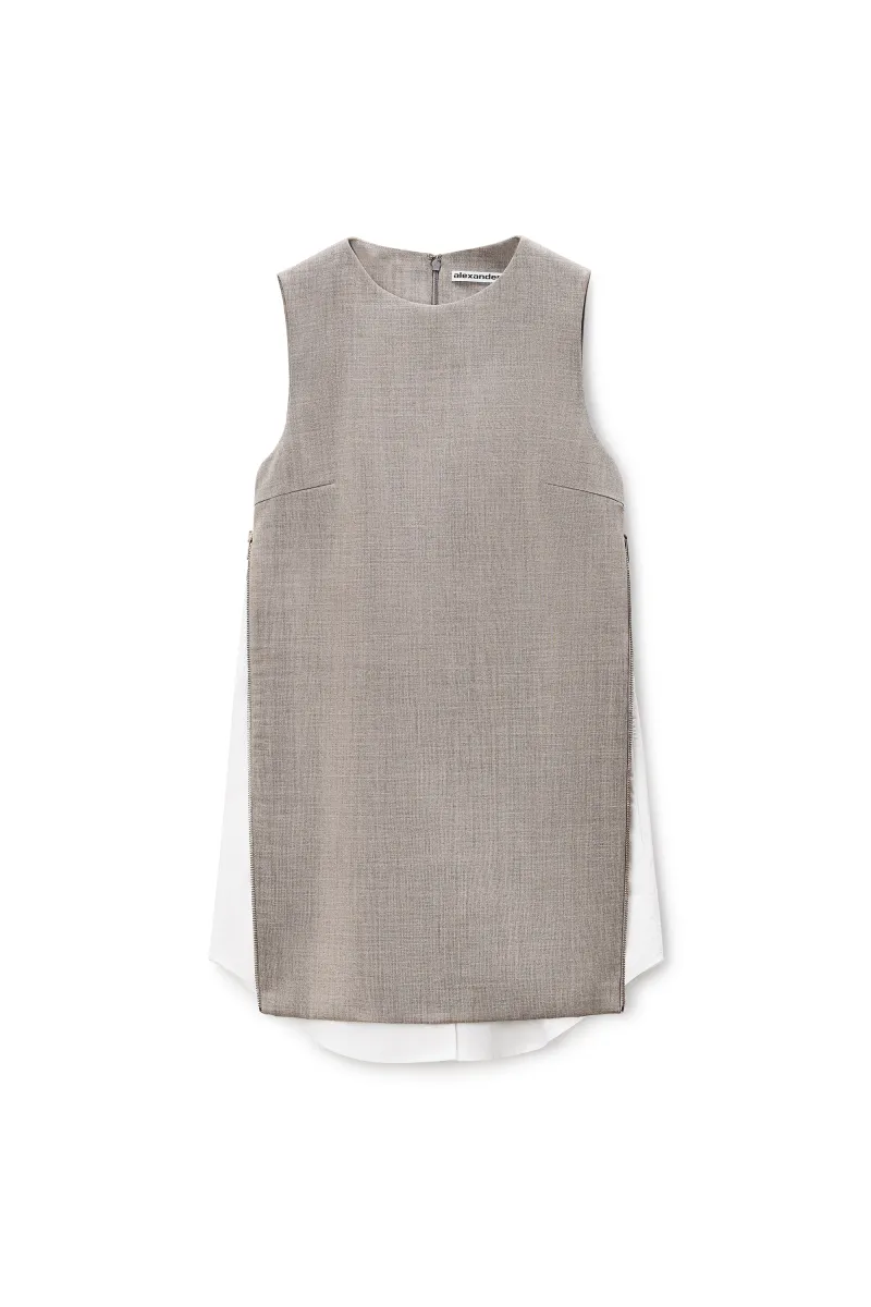 Shift Dress with Zip Side Panels and Shirt Underlay