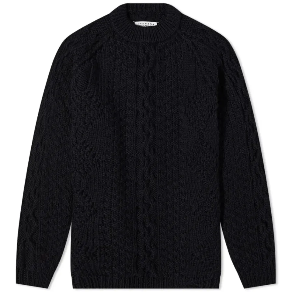 Distressed Aran Crew Knit