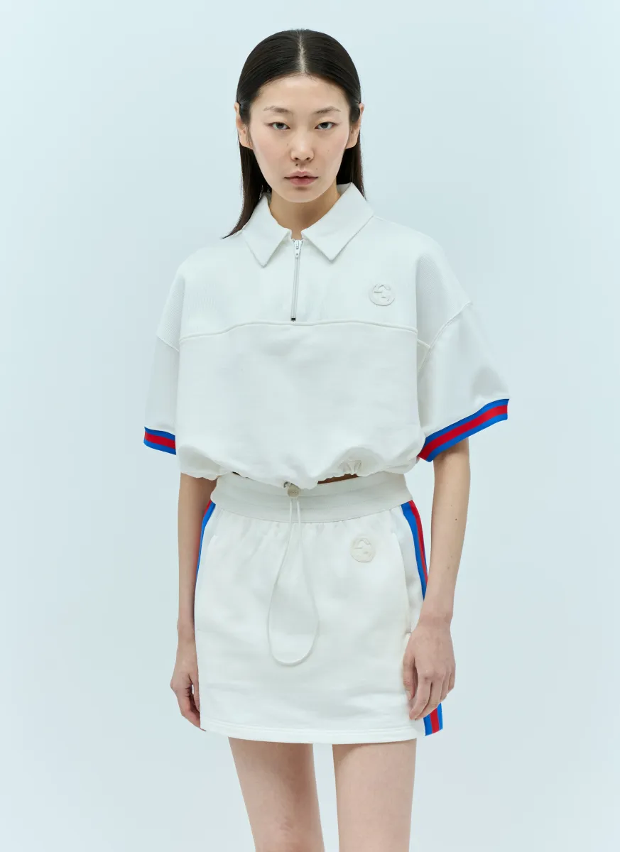 Crop Polo Shirt With Web Stripe Trim