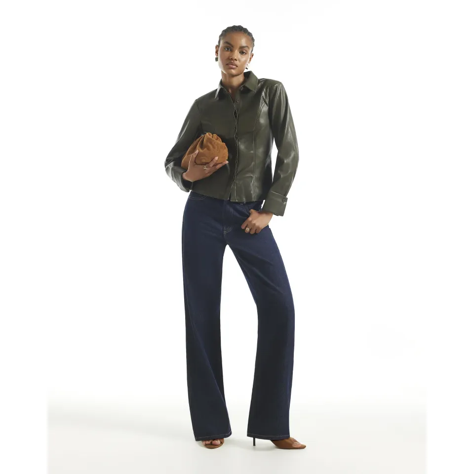 Faux Leather Fitted Lace Up Shirt