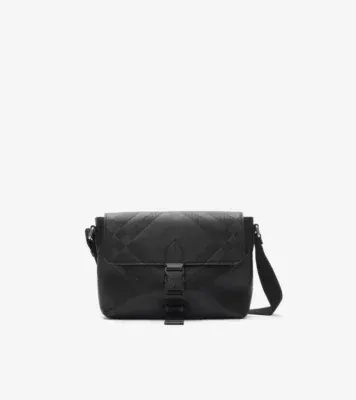 Small Embossed Check Buckled Messenger Bag​ in Black