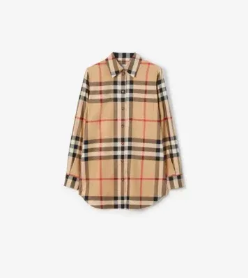 Check Stretch Cotton Shirt in Archive beige