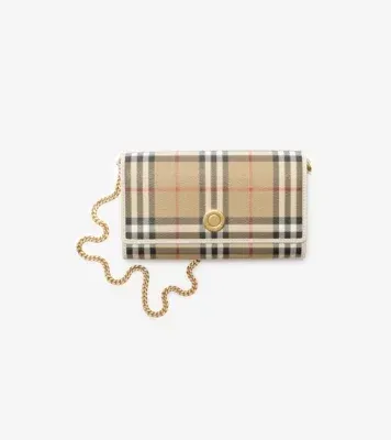 Check Chain Strap Wallet in Archive beige/soap beige - Women, Cotton, Technical