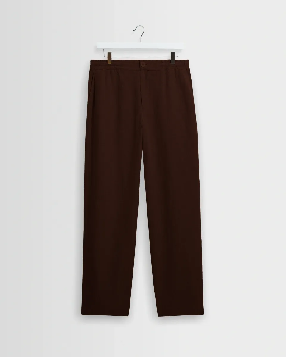 Glencoe - Brown Washed Linen Loose Fit Trousers