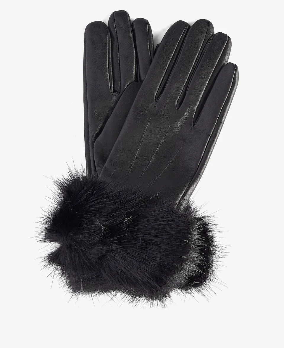 Faux-Fur Trimmed Leather Gloves