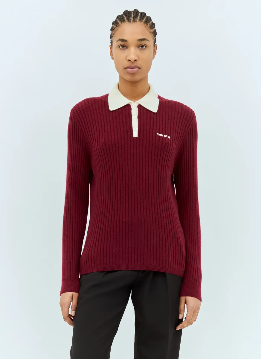 Ribbed Cashmere Polo Shirt