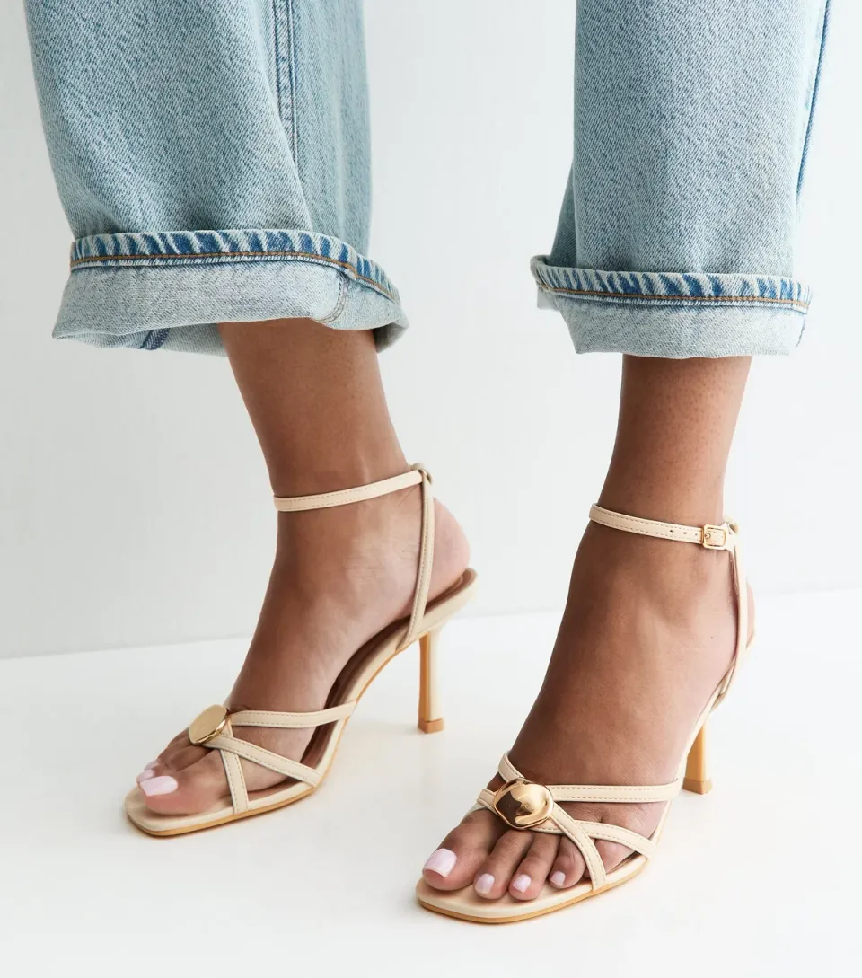 Women's Off White Faux Leather Sculpted Charm Detail Strappy Sandals Vegan