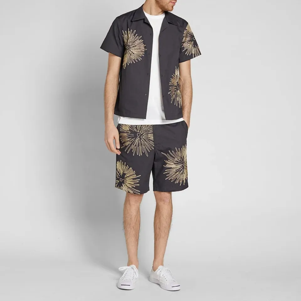 Sasquatchfabrix Fireworks Open Collar Half Sleeve Shirt