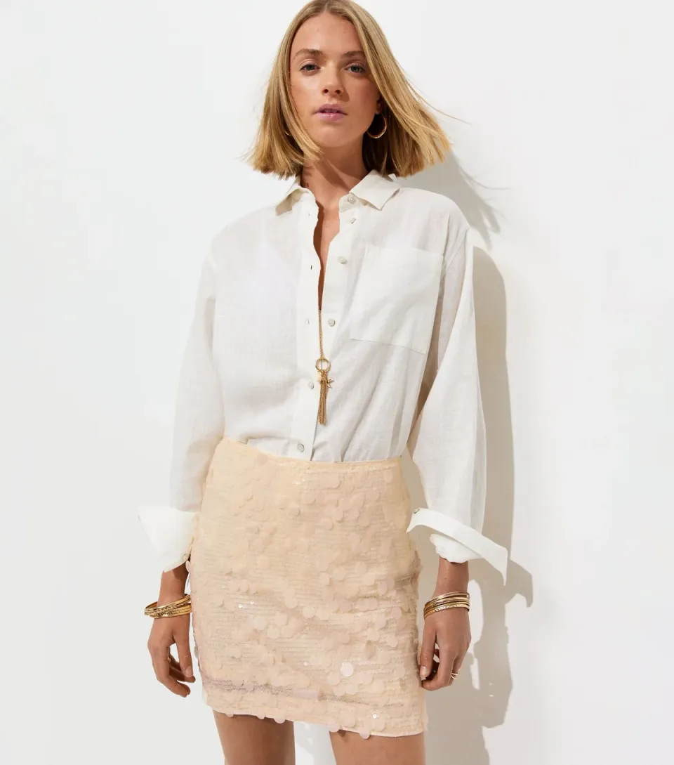 Women's Cream Disco Sequin Mini Skirt