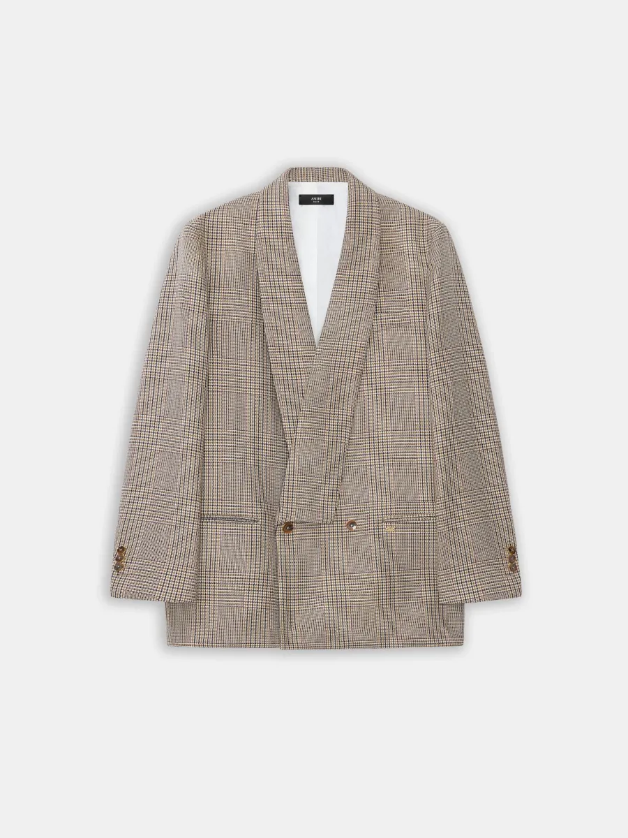 CHECK DOUBLE-BREASTED BLAZER - Taupe