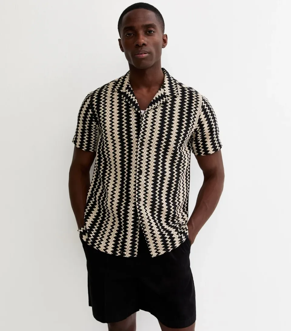 Men's Black Regular Zig Zag Knit Shirt