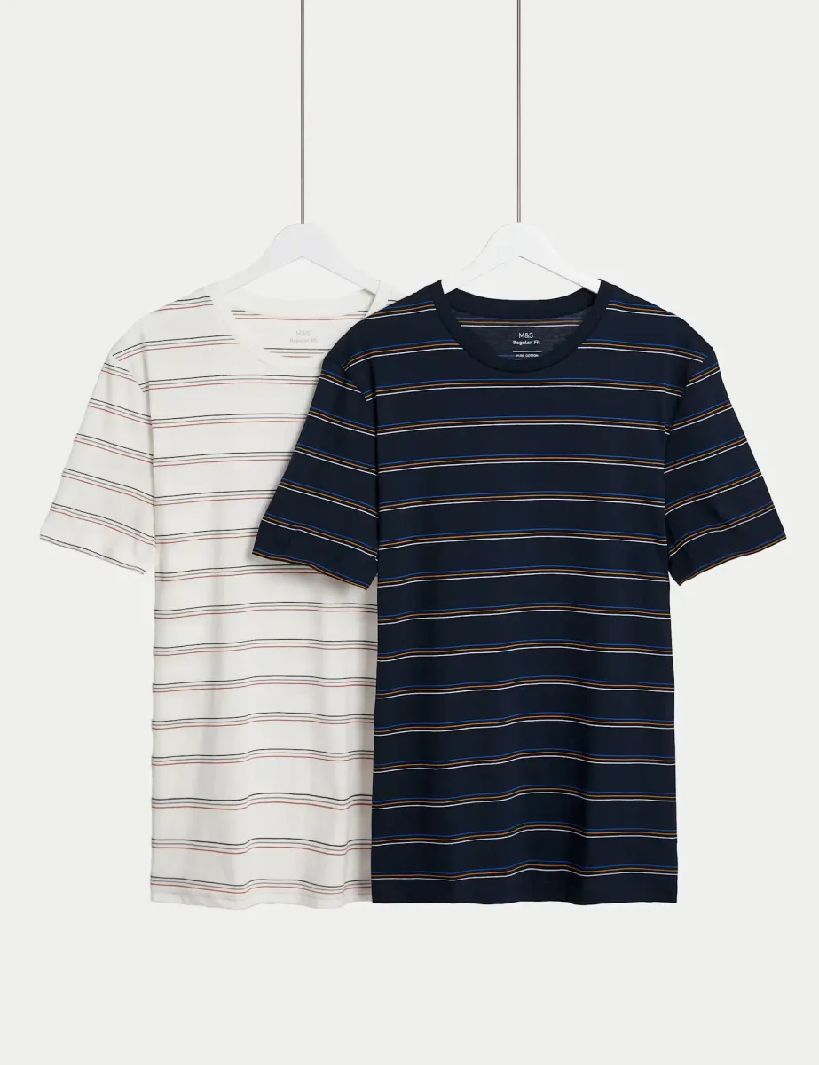 2 Pack Pure Cotton Striped T-Shirts Dark Navy Mix