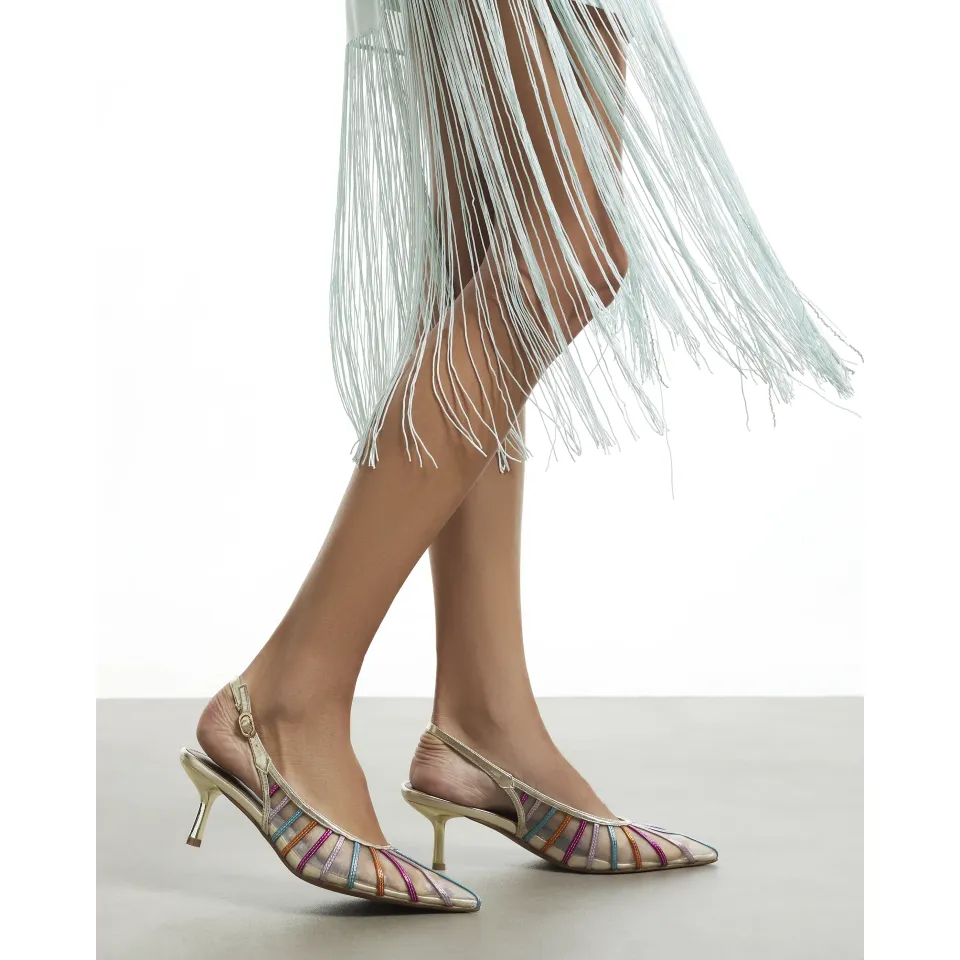 Multi Colour Panelled Mesh Court Heels