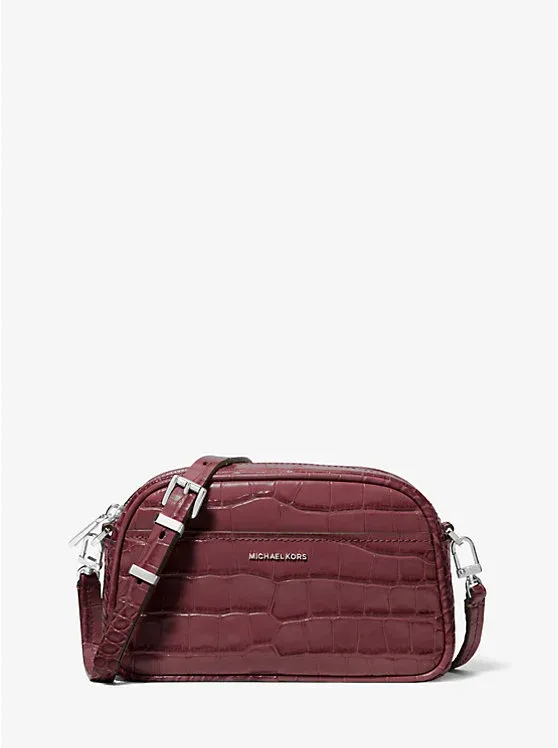 Jet Set Small Crocodile Embossed Leather Camera Crossbody Bag