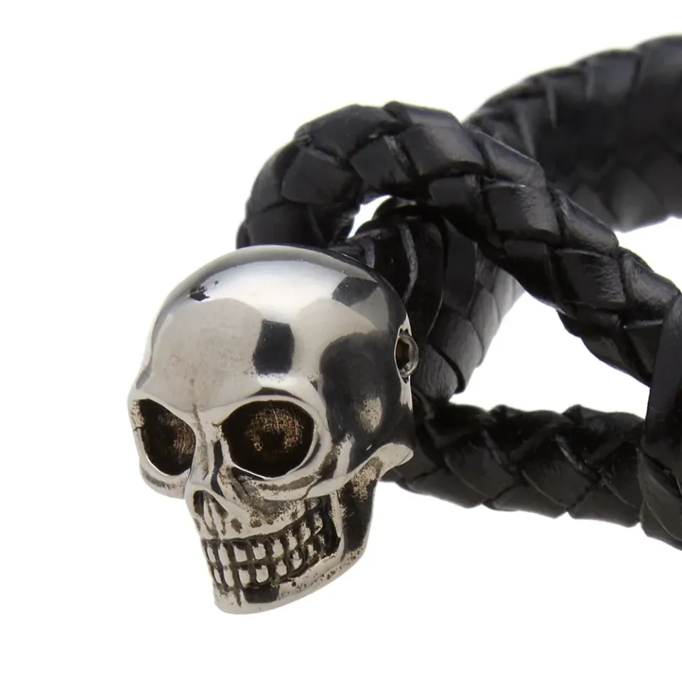 Woven Leather Skull Loop Bangle
