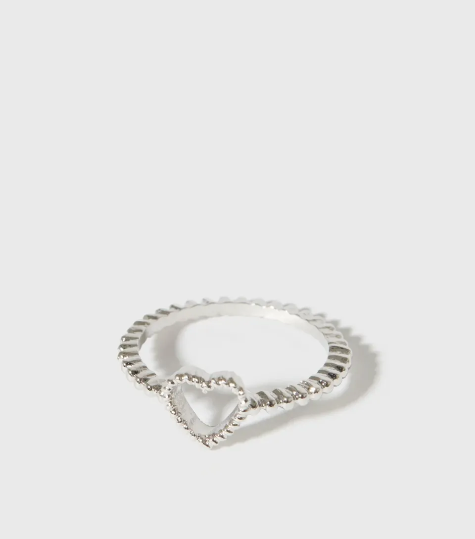 Silver Textured Heart Ring