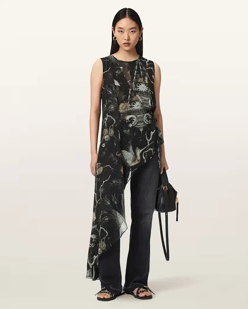 Enola Asymmetric Printed Wrap Top