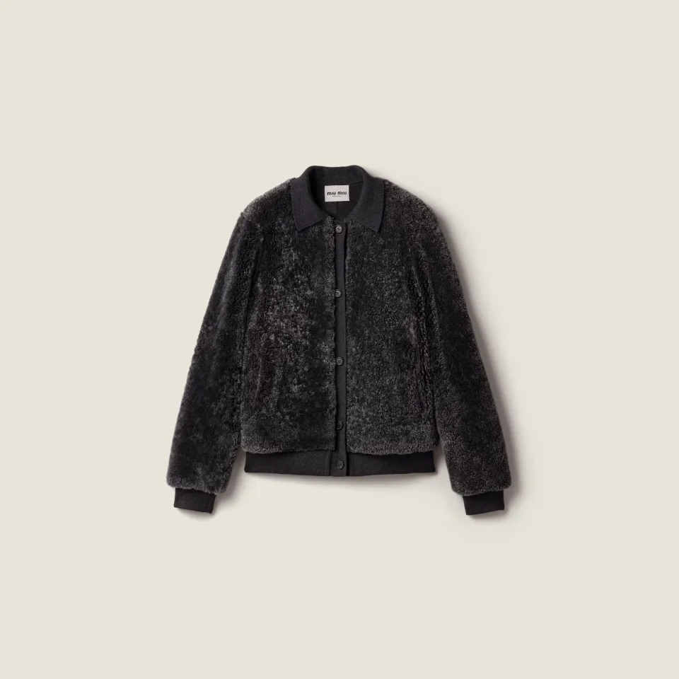 Shearling and knit blouson jacket