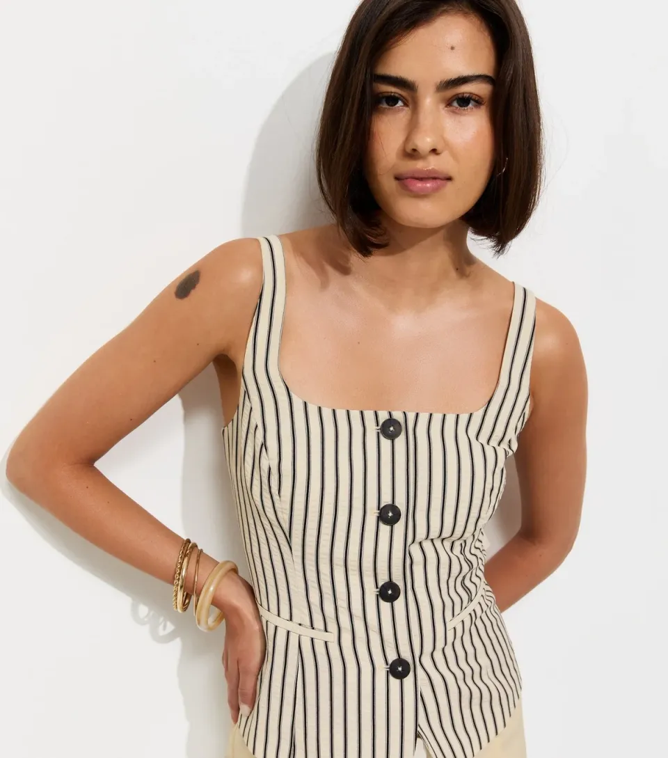 Women's Cream Stripe Cami Strap Waistcoat