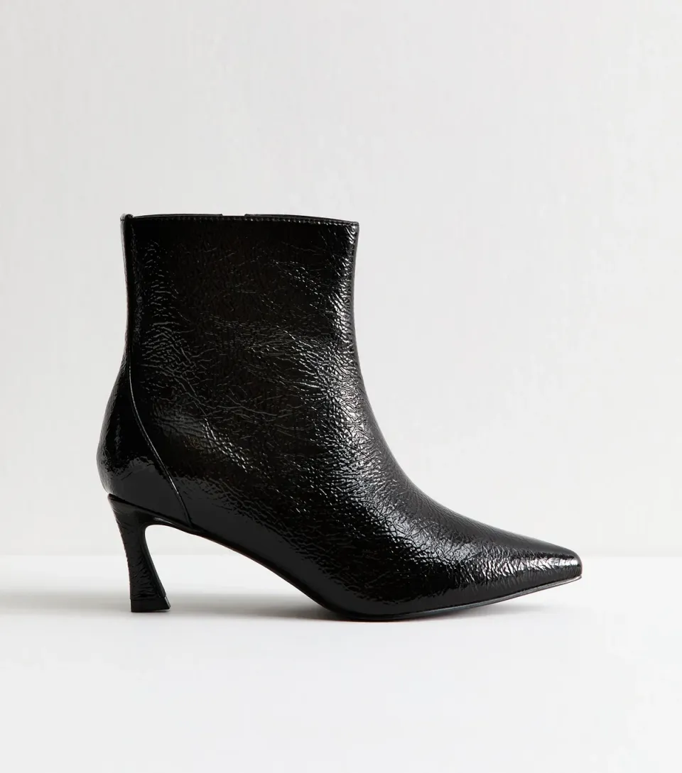Women's Wide Fit Faux Leather Textured Pointed Toe Ankle Boots Vegan