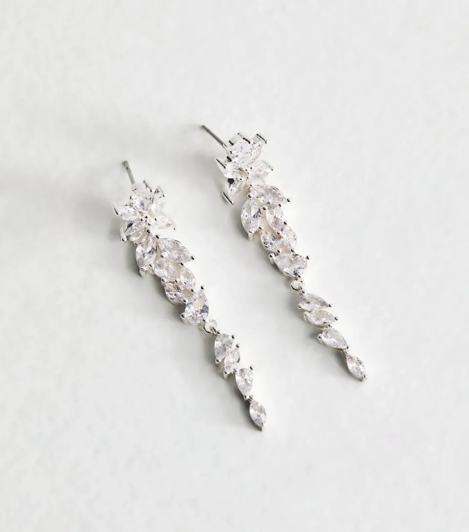 Gold Tone Cubic Zirconia Leaf Tassel Drop Earrings