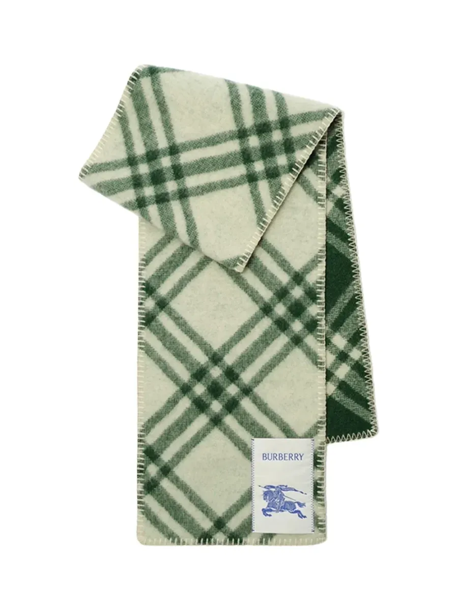 Check Wool Scarf Tennis Green