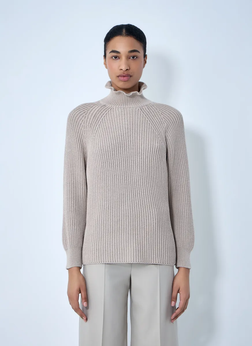 Ribbed Knit High Neck Sweater