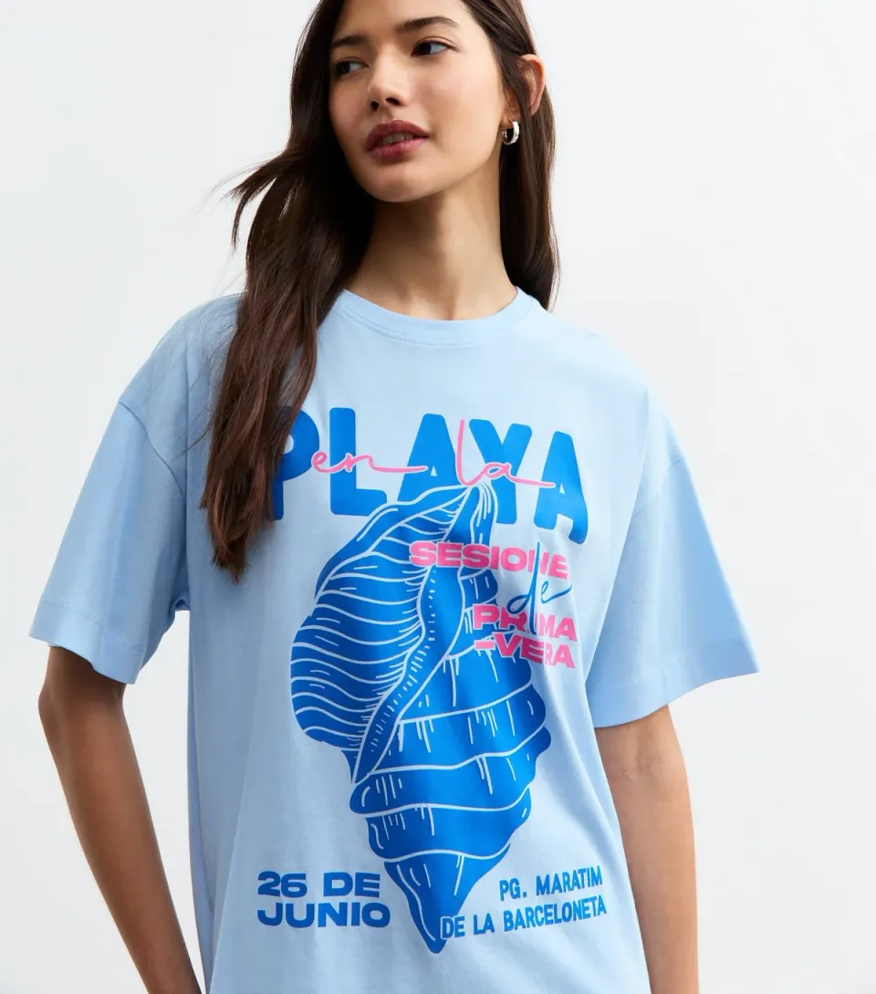 Women's Blue Shell Graphic Print T-Shirt