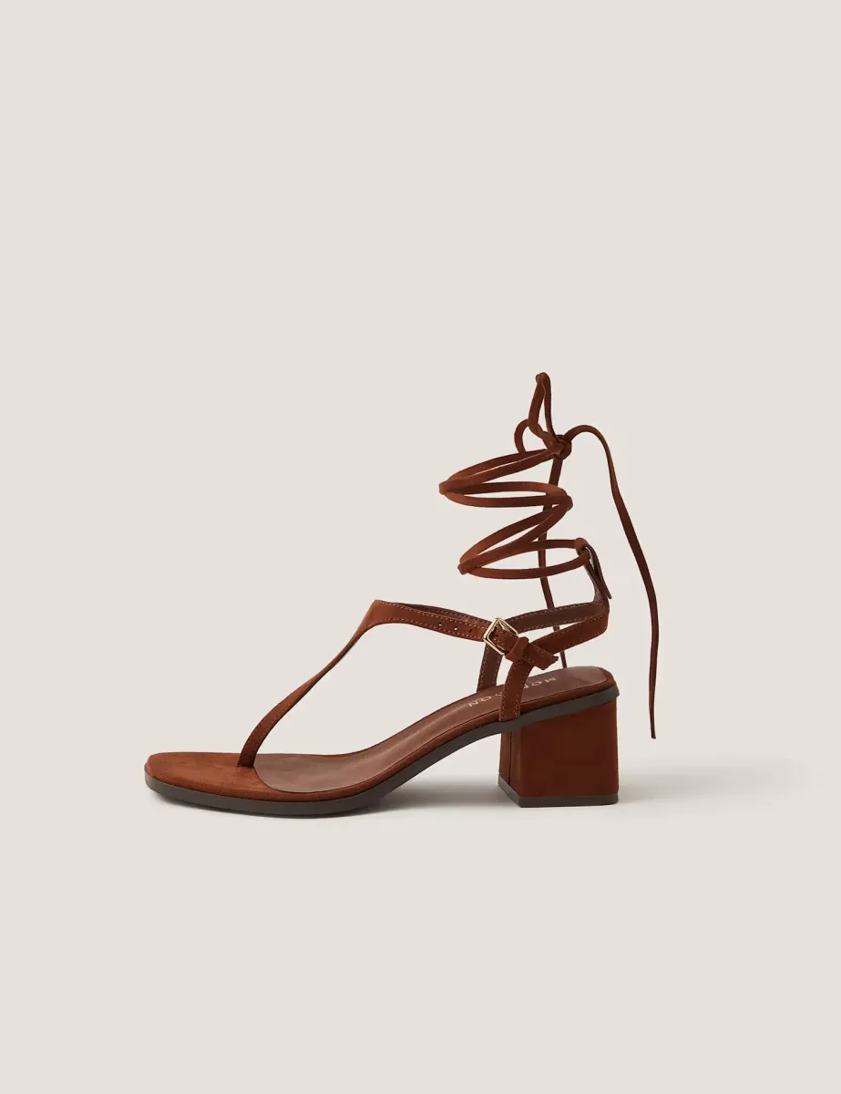 Block Heel Toe Post Tie Sandals