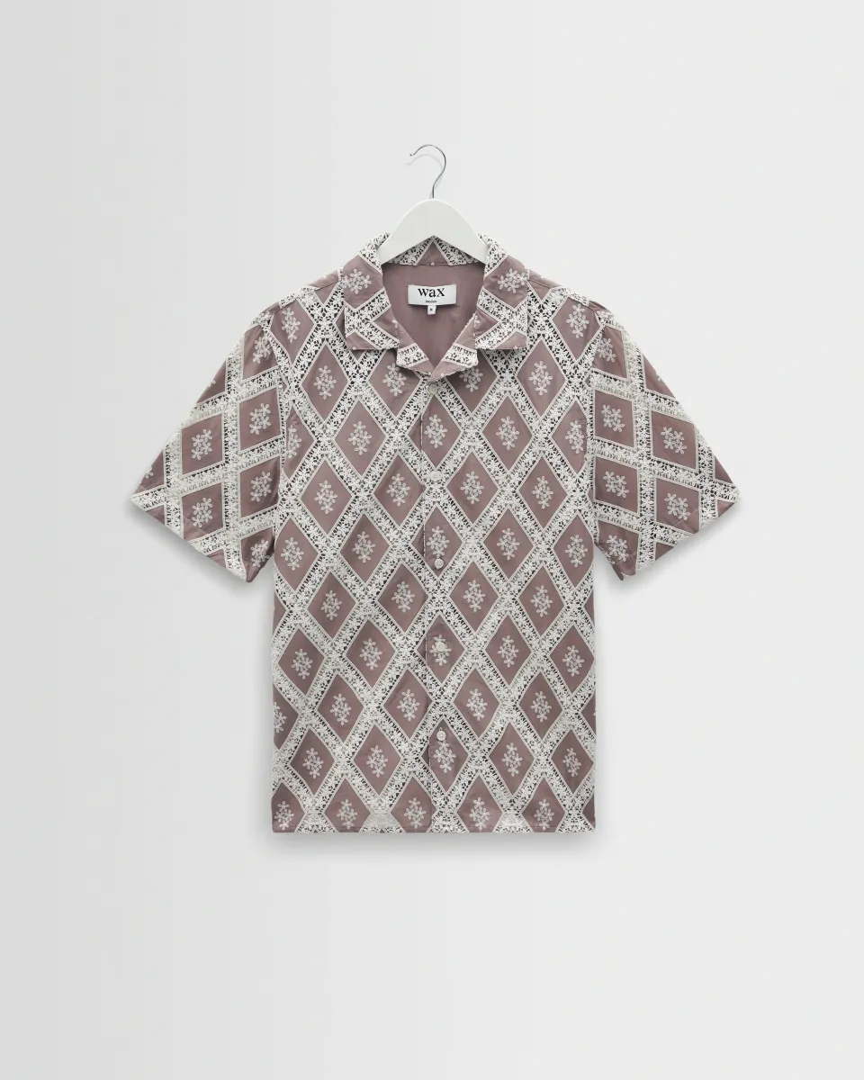 Didcot - Taupe and Ecru Diamond Lace Short-Sleeve Shirt