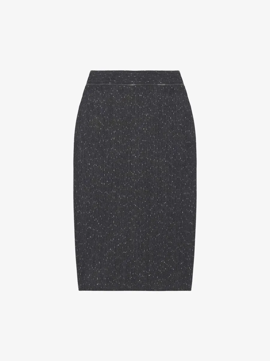 Flecked Pinstripe Slashed Zip Pencil Skirt