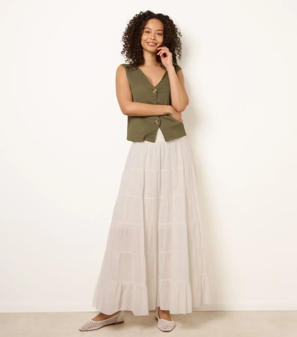 Women's Off White Jersey Waistband Tiered Skirt