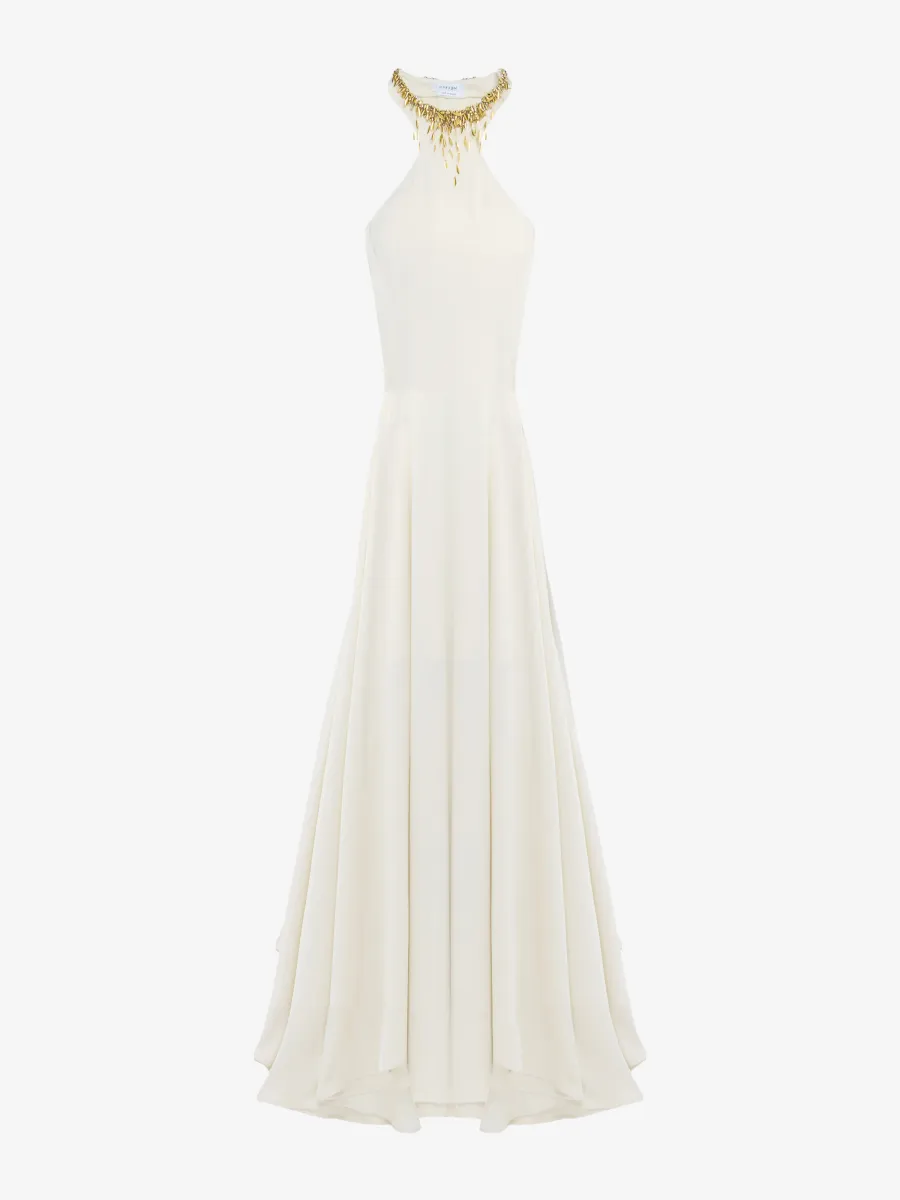 Gold Leaves And Crystal Embroidery Evening Dress