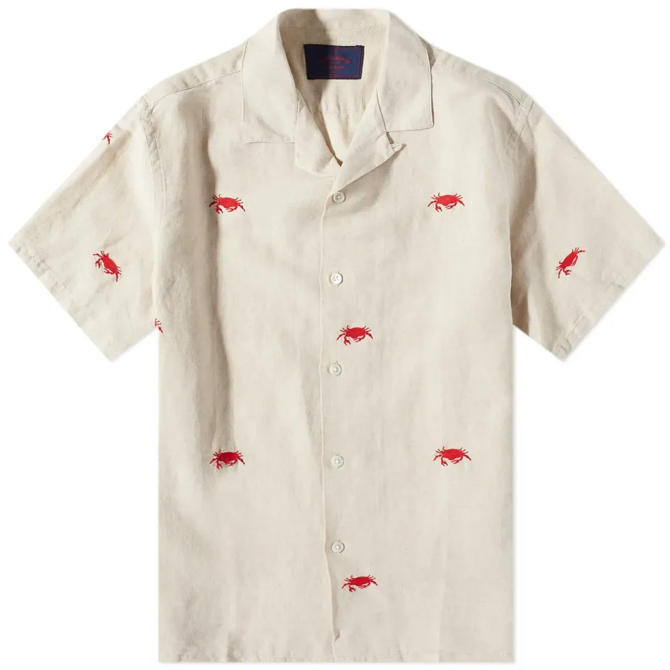 Crab Embroidered Vacation Shirt