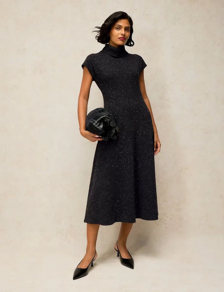 Ruby Cotton Rich Sparkly Roll Neck Midi Dress